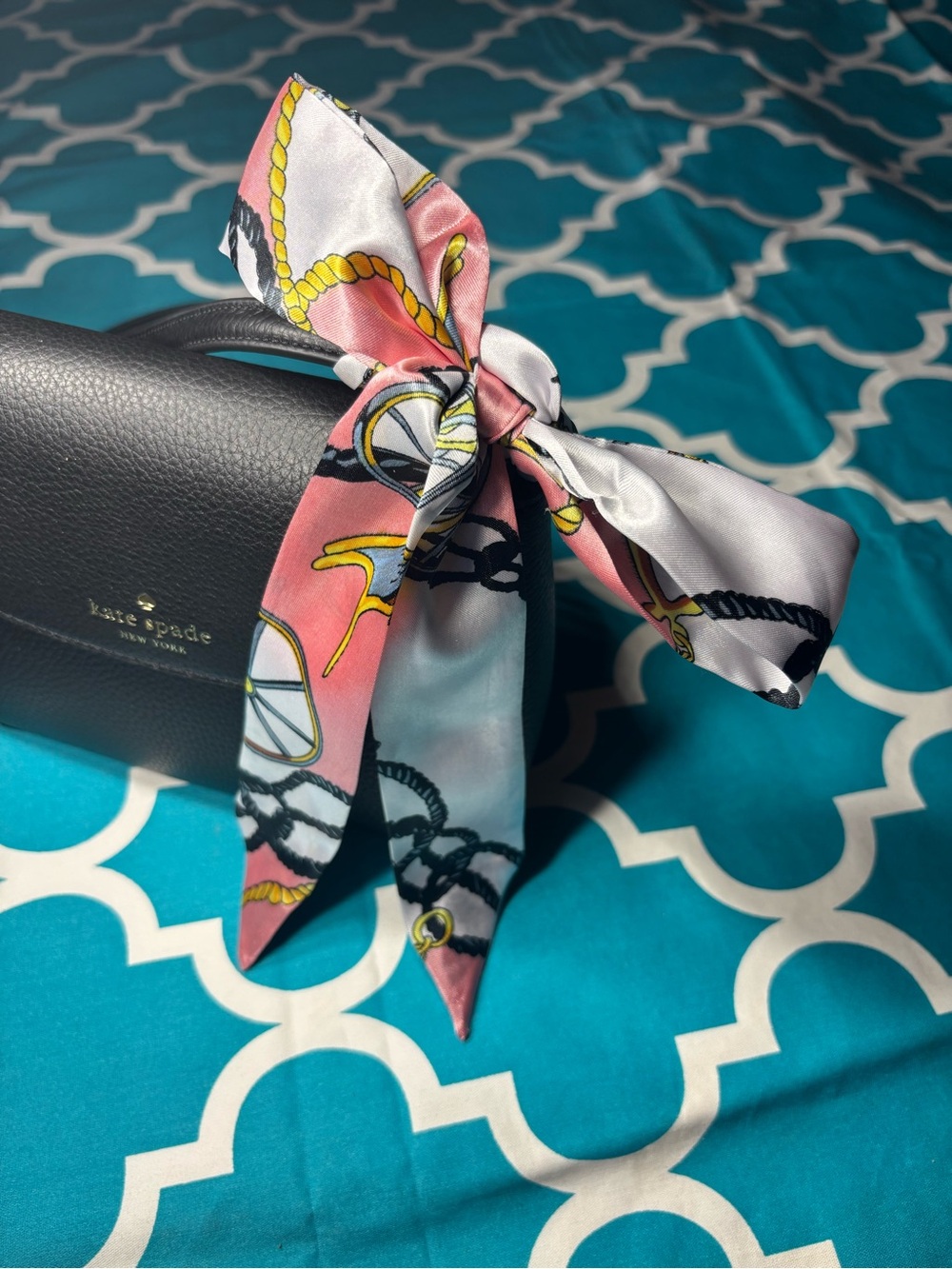 New Silk-Feel Pink and Gray Nautical Print Twilly Scarf Purse Bag 1.5” x 40”